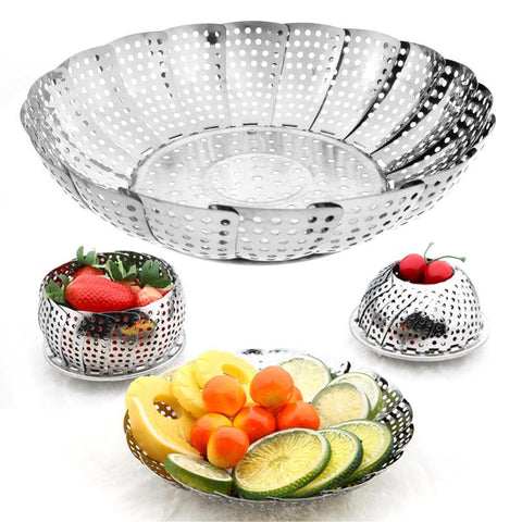 Stainless Food Steaming Basket Mesh Steamer Folding Cookware Food Fruit Vegetable