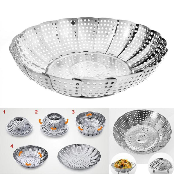 Stainless Food Steaming Basket Mesh Steamer Folding Cookware Food Fruit Vegetable