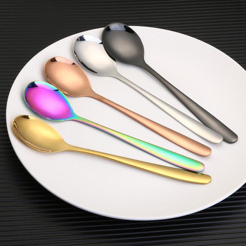 5 Colors Stainless Steel Spoon With Long Handle Ice Spoon Coffee Spoon Tea Home Kitchen Tableware Spoons