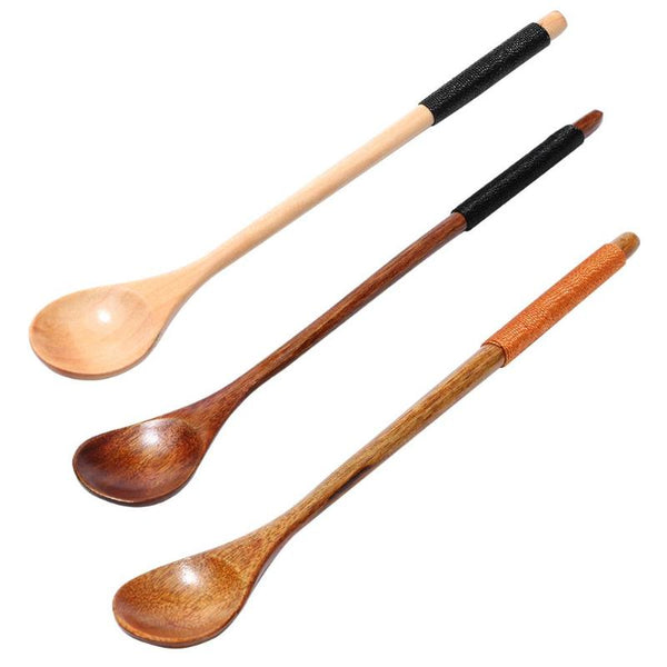 Long Handle Spoon Wood Rice Soup Dessert Coffee Tea Mixing