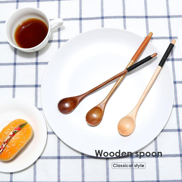 Long Handle Spoon Wood Rice Soup Dessert Coffee Tea Mixing