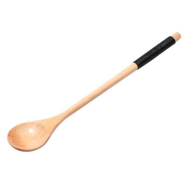 Long Handle Spoon Wood Rice Soup Dessert Coffee Tea Mixing