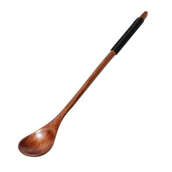 Long Handle Spoon Wood Rice Soup Dessert Coffee Tea Mixing