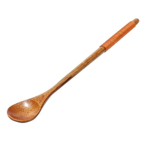 Long Handle Spoon Wood Rice Soup Dessert Coffee Tea Mixing